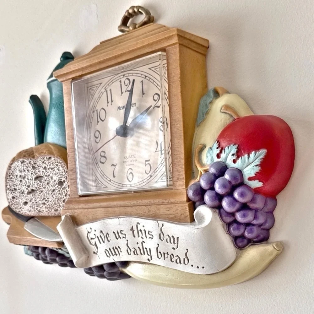 1985 Burwood Wall Clock Farmhouse Kitchen Decor Matthew 6:11 Daily Bread Verse